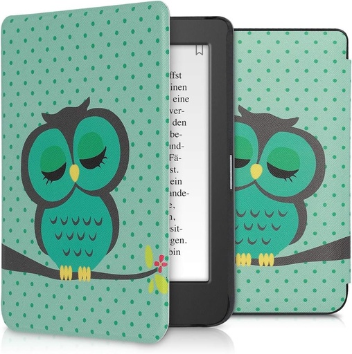 husa kwmobile compatibila cu husa Tolino Page 2 - husa eReader - Owl Sleep Turquoise Brown Mint Green