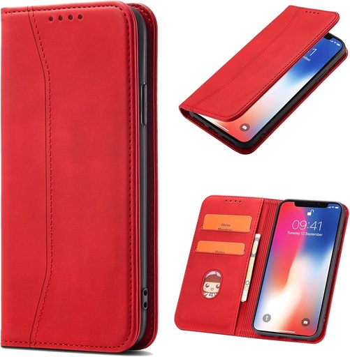 Husa OKZone pentru Samsung Galaxy A10, husa portofel din piele PU Husa magnetica cu rabat cu bara de protectie TPU rezistenta la socuri [Sloturi pentru card] [Functie suport] (rosu)