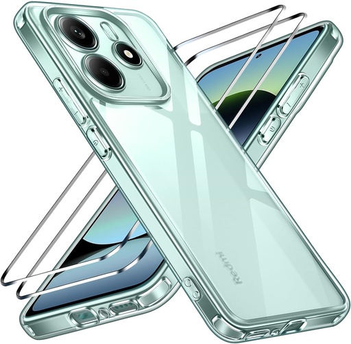 ivoler Never Yellowing Clear Husa pentru Xiaomi Redmi Note 14 5G (Nu pentru Redmi Note 14 4G), 1 husa pentru telefon cu 2 bucati de protectie pentru ecran din sticla securizata, husa de protectie transparenta antisoc Husa subtire transparenta