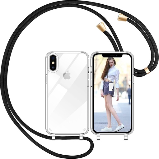 Nupcknn Lant pentru telefon mobil pentru husa iPhone X/iPhone XS cu curea, husa subtire transparenta pentru telefon mobil (detasabila) Colier cu snur pentru agatarea camerei de protectie Lant pentru telefon mobil Husa de protectie antisoc (transparent-aurie)
