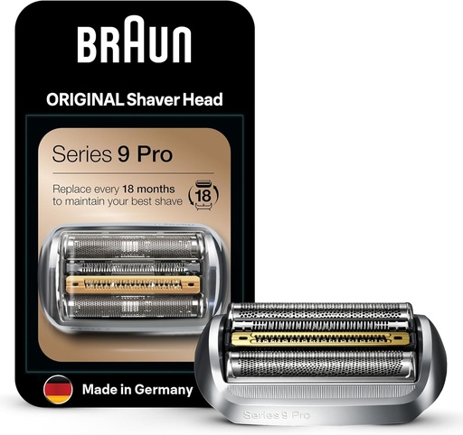 Cap de barbierit Braun Series 9 Pro, cap de barbierit ORIGINAL de schimb de la producator, potrivit pentru aparatul de barbierit pentru barbati Braun Series 9 Pro, 94M, crom, 1 pachet