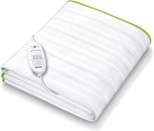 Patura incalzita Beurer TS 15 cu mecanism automat de siguranta, din fleece moale si cu 3 setari de temperatura, usor de atasat la pat si saltea, lavabila la 30⁰, 150 x 80 cm, verde