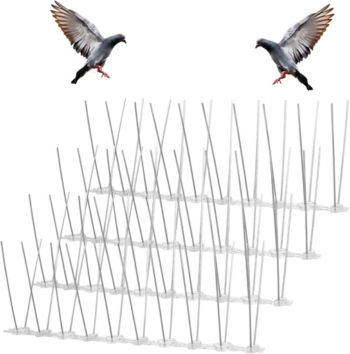 ASTER 4 randuri tepi pentru respingere porumbei, 25 cm x 4 buc. Tepi pentru respingere pasari din otel inoxidabil, descurajare pasari si protectie porumbei, tepi porumbei pentru balcon, acoperis, gard, gradina, fereastra, tepi de pasari pentru corbi, vrabii, pisici.