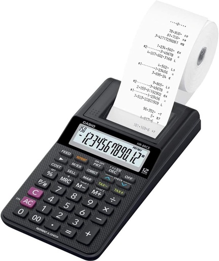 Calculator portabil de imprimare Casio HR-8RCE-BK, afisaj cu 12 cifre, functii de verificare si corectare, functii de dupa imprimare si re-imprimare, cutie, negru