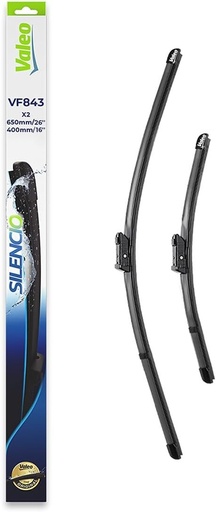 Lame de stergator VALEO Silencio - VF843 - Set de lame de stergator plat autentice de inalta performanta, vizibilitate superioara pe drum 650 mm/400 mm - fata - set de 2 stergatoare - 577843