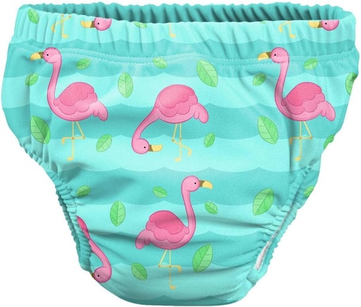 Pss! - Scutec bebelusi pentru apa - Model Pink Flamingo - Pentru copii de la 3 la 8 kg - Marimea M - Unisex - Design multicolor - Absorbant si reutilizabil - Impermeabil si confortabil - 1 bucata