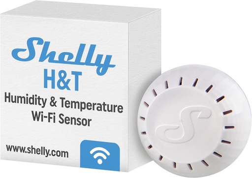 Shelly H&T White, senzor WiFi inteligent de temperatura si umiditate, mini termometru si higrometru de camera, telecomanda, aplicatie iOS Android, alerte si stocare de date, nu este necesar hub