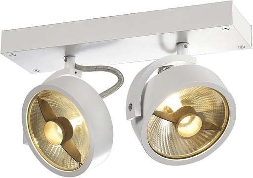 Spot LED SLV KALU QPAR111, rotativ si pivotabil | Lampa de perete si tavan reglabila pentru iluminat interior | Lampi de tavan, lampa de perete | 2 becuri, GU10, alb mat