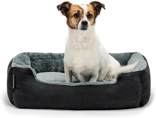 lionto Pat pentru caini cu perna reversibila si partea inferioara anti-alunecare, perna robusta pentru animale de companie cu intrare scazuta pentru caini si pisici de toate varstele, 60x48 cm, perna pentru caini dragalas, negru/gri