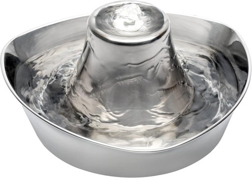 Fantana de baut PetSafe din otel inoxidabil la malul marii, apa potabila curata pentru pisici si caini, functionare silentioasa, capacitate de apa de 1,8 l