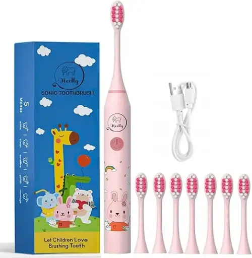Periuta de dinti electrica sonica pentru copii, de la 2 la 15 ani, periute de dinti pentru copii, electrica, 8 capete de periuta cu memento de 30 de secunde, cronometru de 2 minute, 5 moduri, periuta de dinti sonica impermeabila pentru bebelusi, fete si baieti