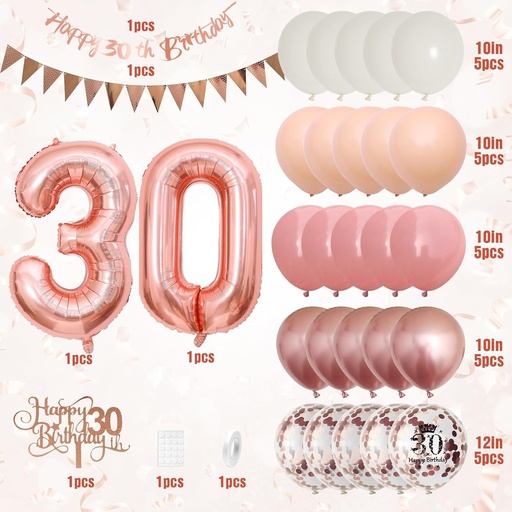 Decoratiuni pentru ziua de nastere de 18 ani - Retro roz auriu-roz, banner pentru La multi ani de 18 ani cu decor pentru tort, baloane numarul 18, confetti pentru petrecere de ziua de nastere fete si femei