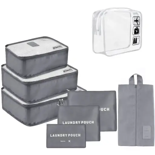 AiQInu Set organizator valiza 7 bucati cub de ambalare rezistent la apa Organizator de valiza Set de genti de ambalare Cuburi de ambalare Geanta de pantofi Saci de haine pentru valiza