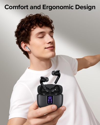 Casti Bluetooth TAGRY, casti True Wireless, redare 60H, afisaj LED, cu carcasa de incarcare wireless, impermeabile IPX5, intraauriculare cu microfon pentru TV, telefon inteligent, laptop, computer sport