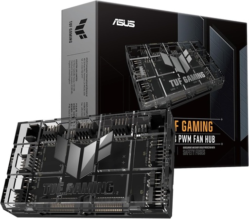 Hub pentru ventilatoare ASUS TUF Gaming ARGB PWM (6 porturi pentru ventilatoare PWM si control ARGB, 2 conectori de alimentare SATA, sincronizeaza efectele de racire si iluminare, montare magnetica, indicator de alimentare)