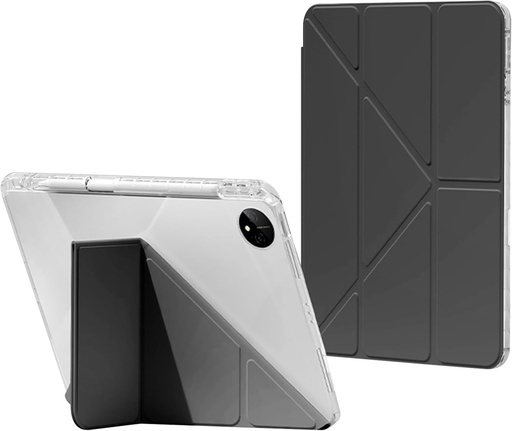 Husa Haofun compatibila cu Honor Magic Pad 2, husa multi-unghi cu suport pentru pix, spate acrilic transparent, husa de protectie subtire cu functie automata de oprire/trezire, neagra