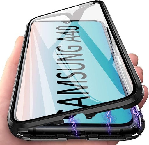 Husa Mosoris pentru Samsung Galaxy A40, sticla securizata transparenta, protectie ecran 360 grade, protectie completa, bordura neagra, adsorbtie magnetica, husa de protectie rigida fata si spate