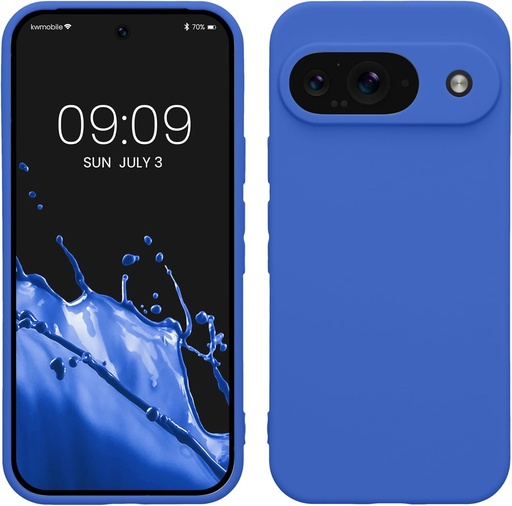 Husa kwmobile compatibila cu Google Pixel 9 - Carcasa spate din silicon TPU pentru smartphone - Protectie cauciucata - Albastru baltic
