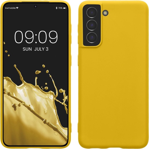 Husa kwmobile compatibila cu Samsung Galaxy S21 - Carcasa spate din silicon TPU pentru smartphone - Protectie cauciucata - Galben radiant