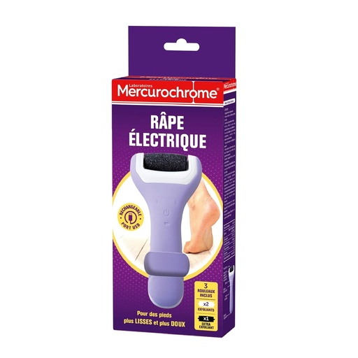 MERCUROCHROME - Pila electrica pentru picioare - Include 1 pila electrica pentru picioare si 3 role - Reincarcabila prin USB - Nu necesita baterii - Pentru picioare mai fine si mai moi