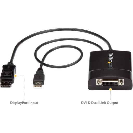 Convertor StarTech.com DisplayPort la DVI Dual Link cu sursa de alimentare USB / DP (mascul) la DVI-D (mama) cu rezolutie de pana la 2560x1600 (DP2DVID2)