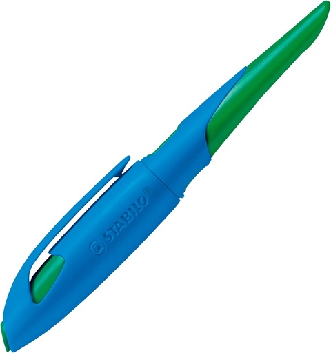 STABILO - Stilou scolar ergonomic pentru dreptaci cu penita pentru incepatori A - EASYbirdy in albastru deschis/verde iarba - incl. cartus si instrument de ajustare - albastru (sters)