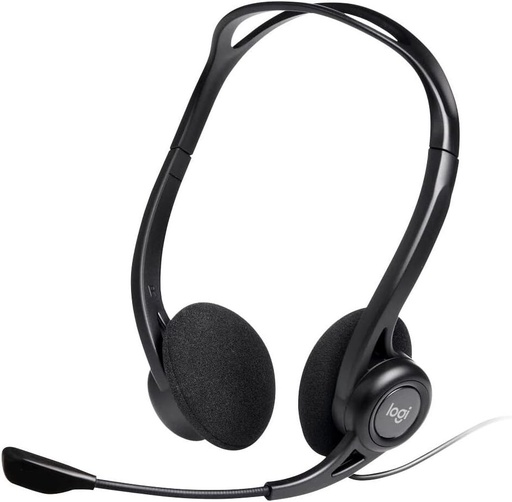 Casti Logitech 960, stereo, microfon reglabil cu anulare a zgomotului, control integrat al volumului, functie de dezactivare sunet, conexiune USB, cablu de 2,4 m, PC/Mac/Laptop - negre