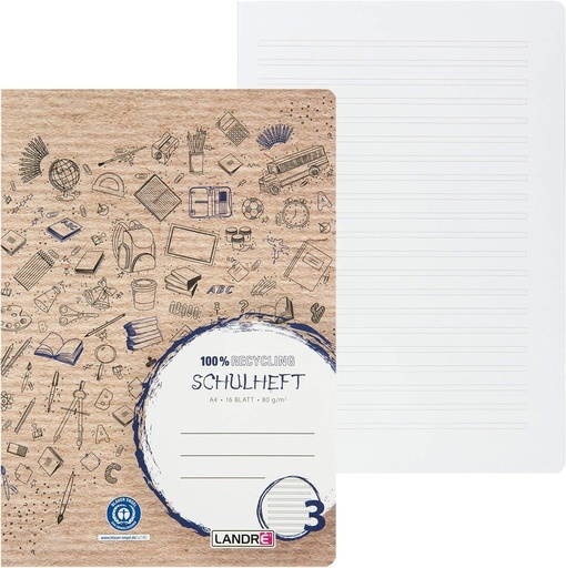 Caiet scolar Landre A4 reciclabil, 16 coli, liniare (linia 3), 10 bucati