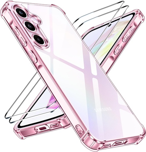 Carcasa transparenta ivoler, non-ingalbenitoare, pentru Samsung Galaxy A55 5G, cu coltare rezistente la socuri, 1 carcasa de telefon cu 2 protectii de ecran din sticla securizata, carcasa transparenta subtire (violet)