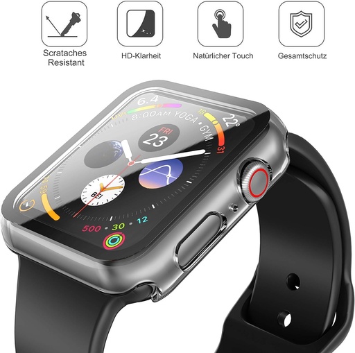 Carcasa rigida transparenta Misxi cu folie de protectie din sticla compatibila cu Apple Watch SE 3 (2025) / SE2 / SE / Series 6 / Series 5 / Series 4 40mm, pachet de 2 buc.