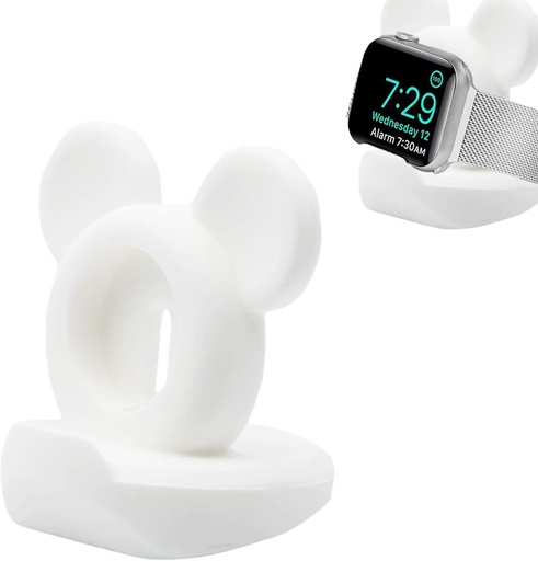 Statie de incarcare din silicon Leeneen pentru Apple Watch, compatibila cu Apple Watch Series Ultra 2/Ultra/10/9/8/SE 2/7/6/SE/5/4/3/2/1; Statie de incarcare draguta pentru iWatch, suporta noptiera (alb)