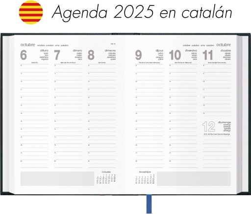 Agenda anuala 2025 in catalana - Organizator saptamanal - Vizualizare saptamanala - Dimensiune medie 14 x 20 cm - Model Segovia - Negru - Agenda lunara portabila - Dohe