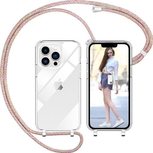 Husa de telefon din silicon lichid Nupcknn cu colier (detasabil) si snur pentru purtare in jurul gatului (curcubeu, 6,7")